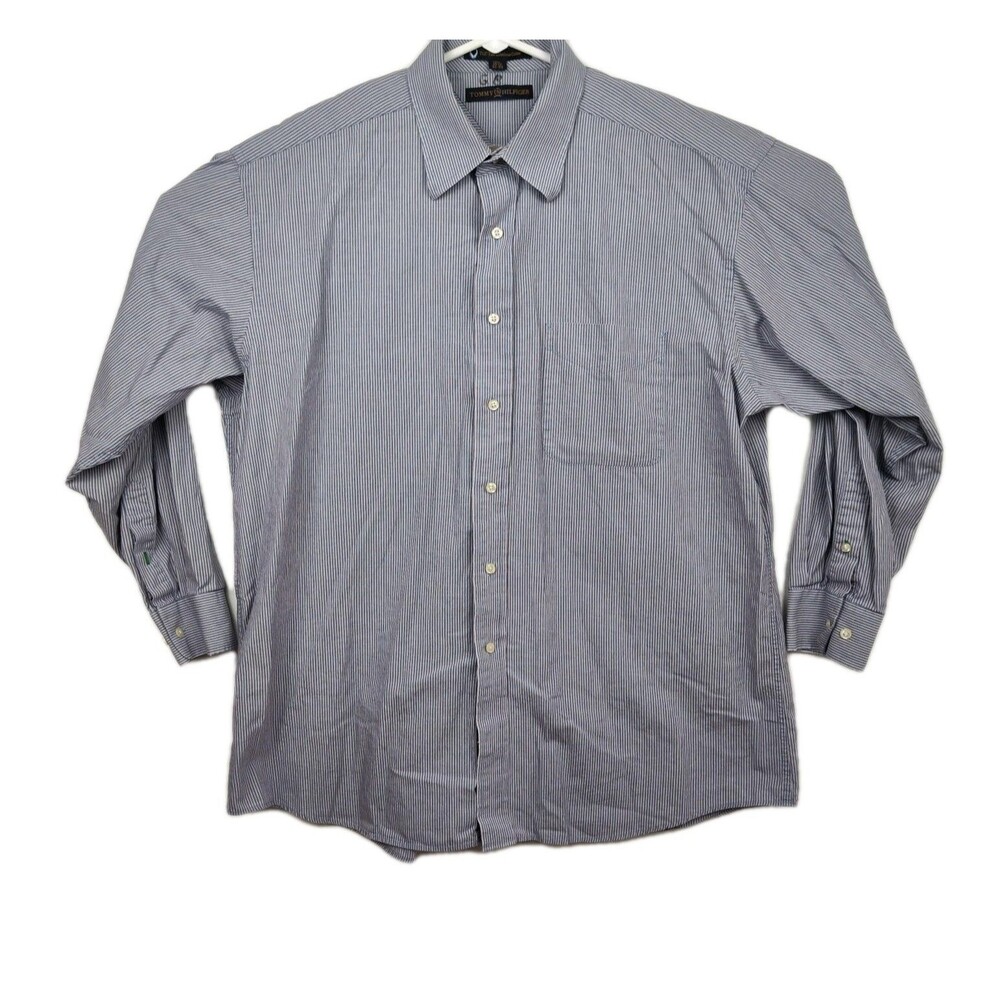 Tommy Hilfiger men's button-up dress shirt, 16 1/2, 32-33, blue stripes